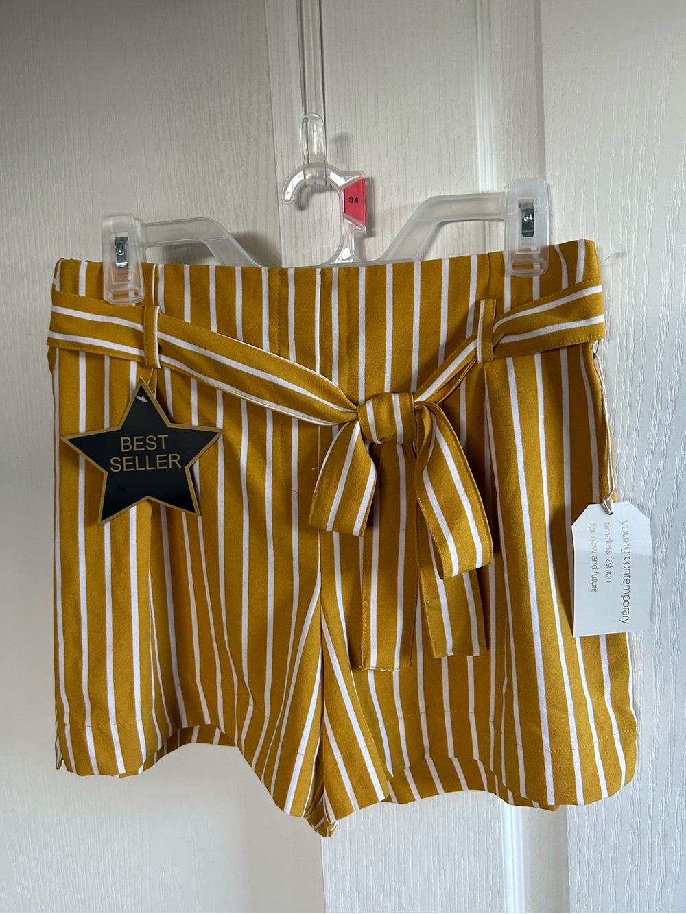 High-Waist Mustard Striped Tie-Belt Women’s Shorts